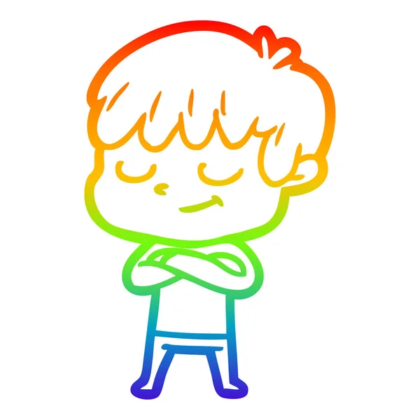 Linea gradiente arcobaleno disegno cartone animato ragazzo felice — Vettoriale Stock