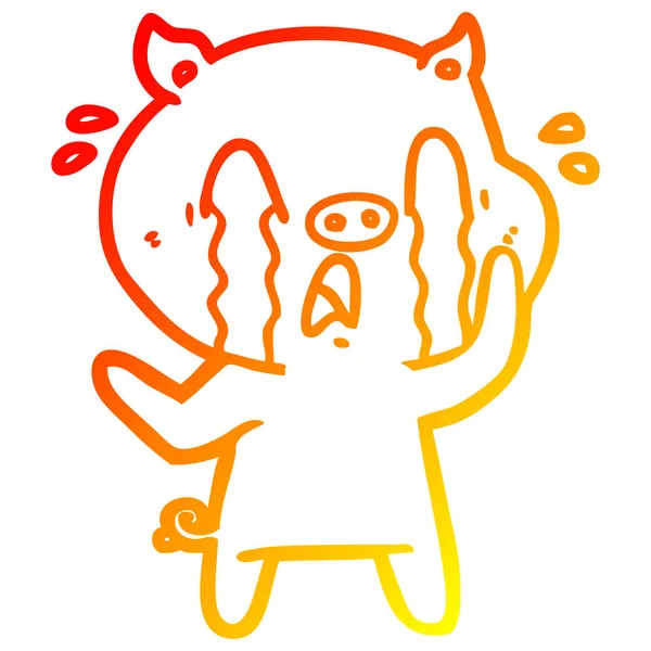 Warme Gradientenlinie Zeichnung eines weinenden Schweins Cartoon — Stockvektor