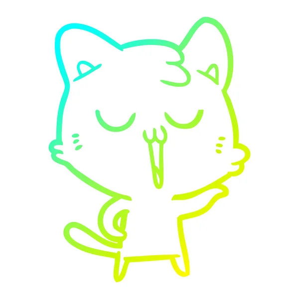 Studený gradient čára kresba Kreslená kočka zpěv — Stockový vektor