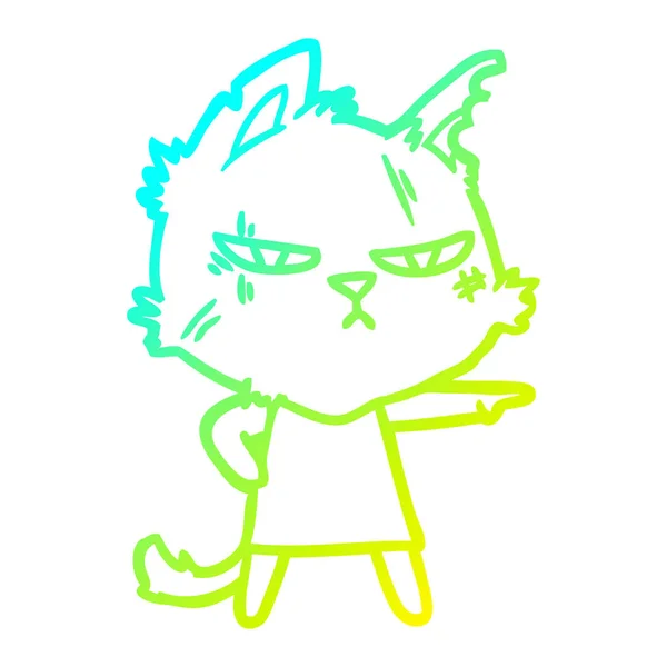 Froid dégradé ligne dessin dur dessin animé chat fille pointant — Image vectorielle