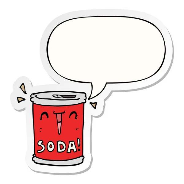 Cartoon soda can and speech bubble sticker — Stock Vector