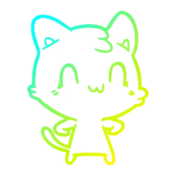 Linha gradiente frio desenho cartoon gato feliz — Vetor de Stock