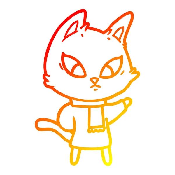 Meleg színátmenet vonal rajz zavaros rajzfilm macska — Stock Vector