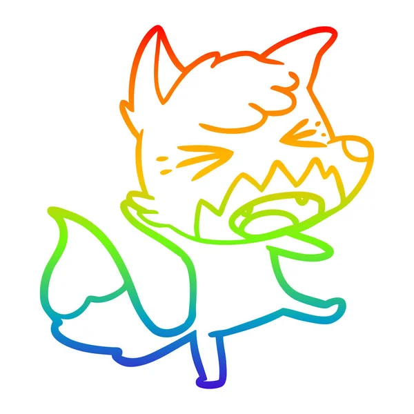 Regenbogen-Gradientenlinie zeichnet wütenden Cartoon-Fuchs — Stockvektor