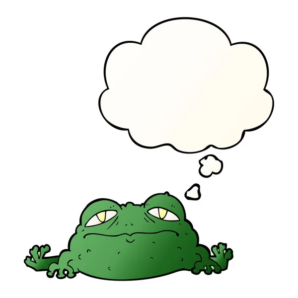 Cartoon ugly frog and thought bubble in smooth gradient style — Stock Vector