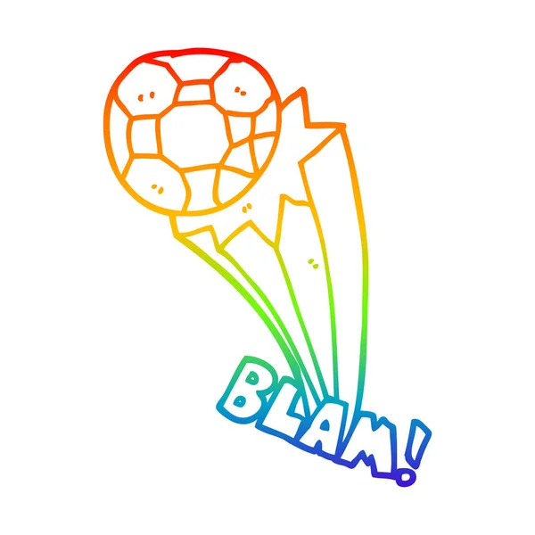 Arco iris gradiente línea dibujo dibujos animados pateó pelota de fútbol — Vector de stock