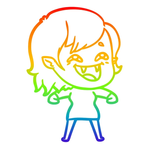 Regenboog gradiënt lijntekening cartoon lachende vampier meisje — Stockvector