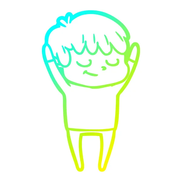 Linea gradiente freddo disegno cartone animato ragazzo felice — Vettoriale Stock