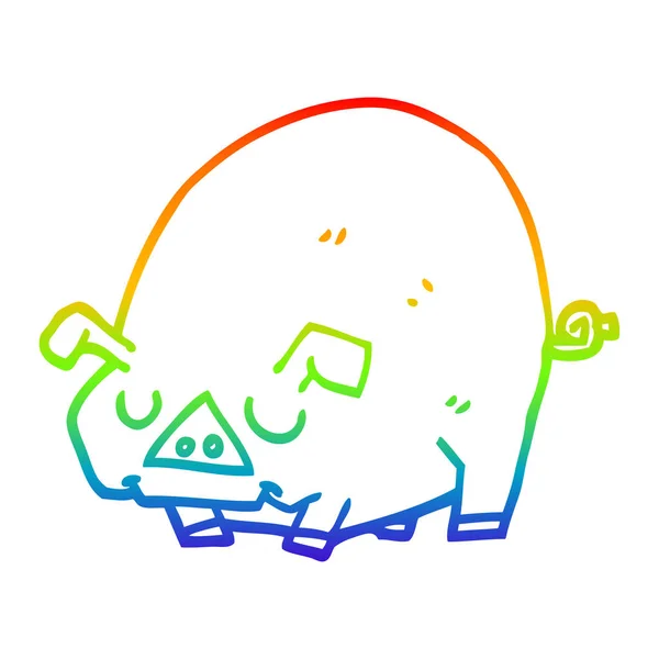 Regenboog gradiënt lijntekening cartoon Fat Pig — Stockvector