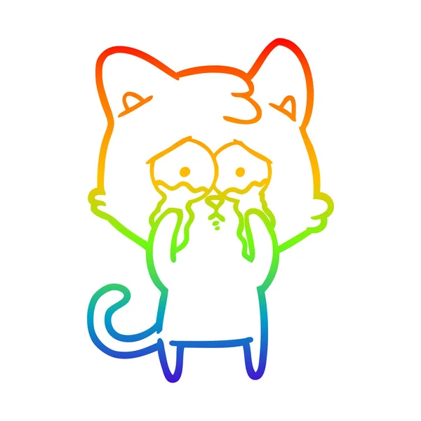 Arco-íris linha gradiente desenho desenho desenho animado choro gato — Vetor de Stock