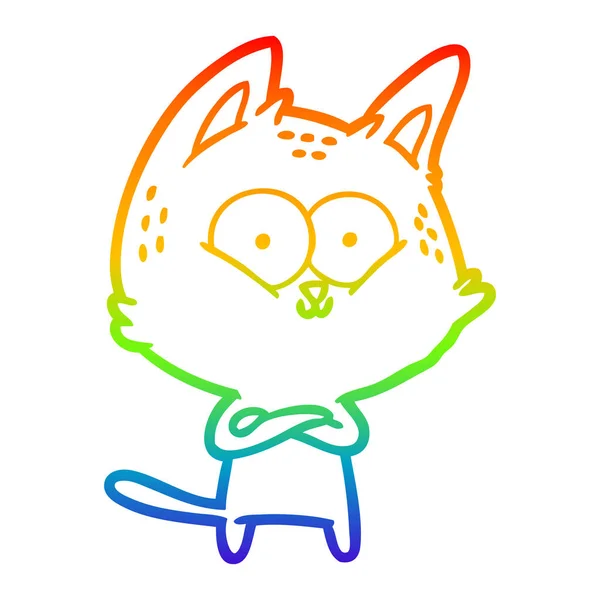 Arco iris gradiente línea dibujo dibujos animados gato — Vector de stock