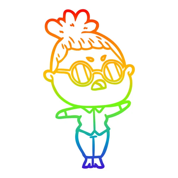 Arco iris gradiente línea dibujo dibujos animados mujer molesta — Vector de stock