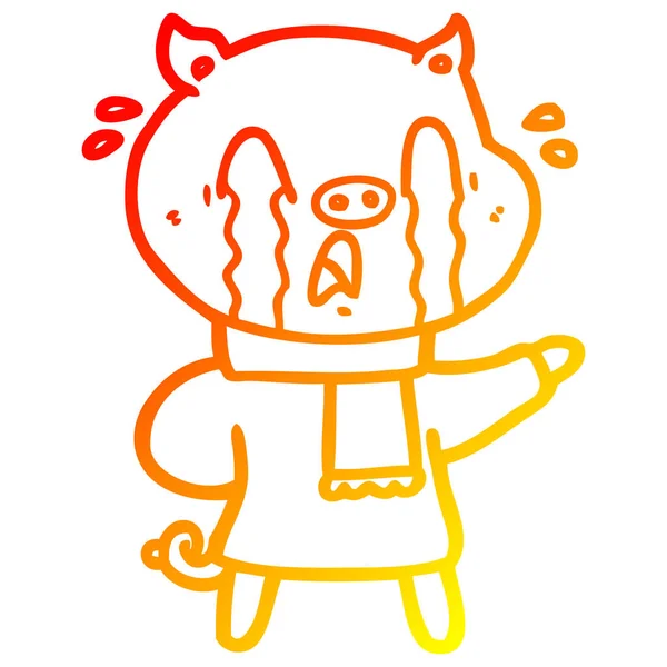 गर्म ग्रेडिएंट लाइन रोते हुए सूअर कार्टून मानव थैला पहनते हुए — स्टॉक वेक्टर