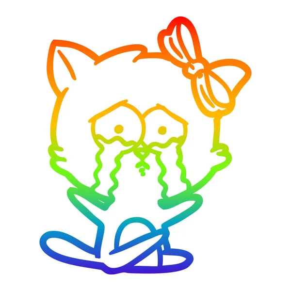 Arco iris gradiente línea dibujo dibujos animados gato — Vector de stock