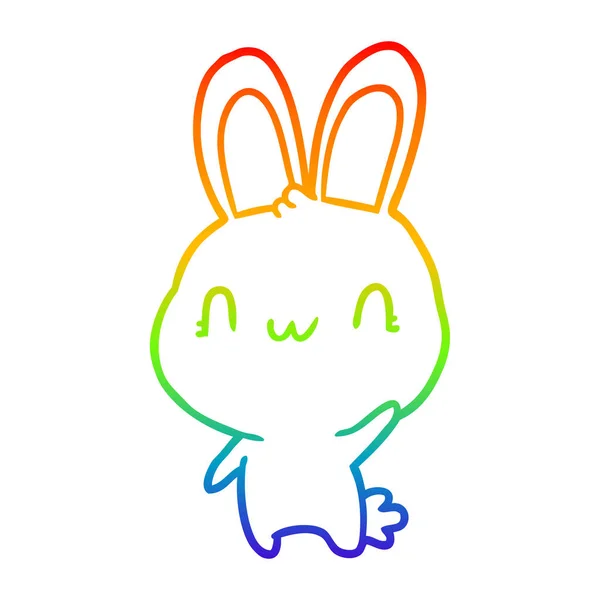 Rainbow gradient line drawing cute rabbit waving — Stock Vector