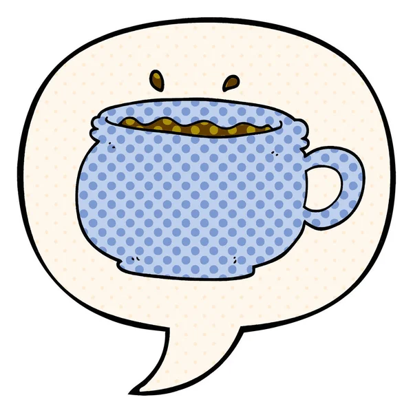 Desenho animado xícara quente de café e bolha de fala em estilo de quadrinhos —  Vetores de Stock