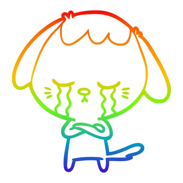 Rainbow gradient line drawing cartoon crying dog — Stock Vector
