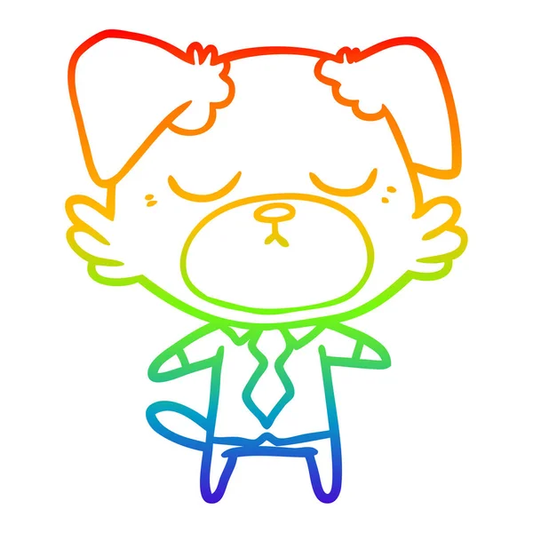 Arco-íris linha gradiente desenho bonito desenho animado cão vestindo escritório sh — Vetor de Stock