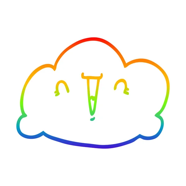 Rainbow gradient line drawing cartoon cloud — Stock Vector