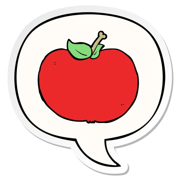 Cartoon-Apfel und Sprechblasenaufkleber — Stockvektor