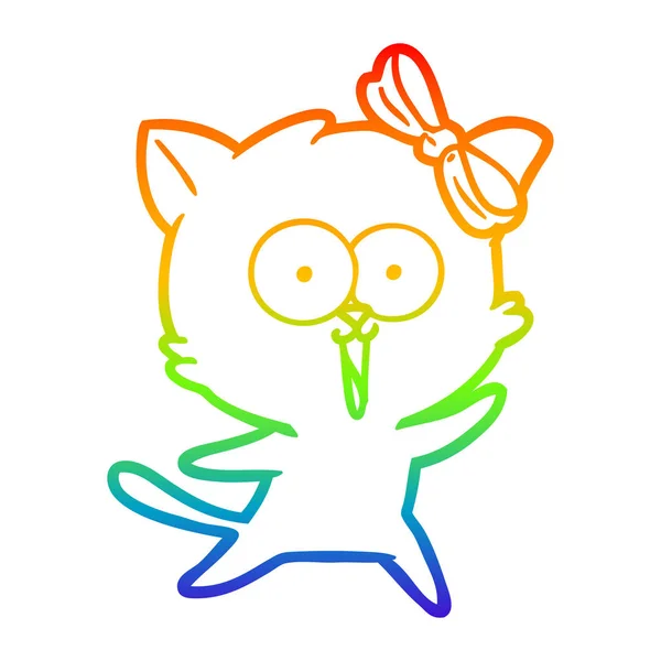 Rainbow gradient ligne dessin chat dessin animé — Image vectorielle