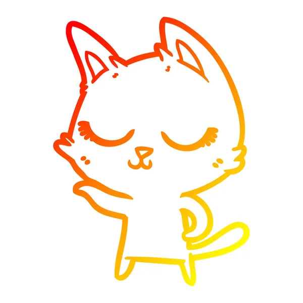 Linha gradiente quente desenho calmo desenho animado gato —  Vetores de Stock
