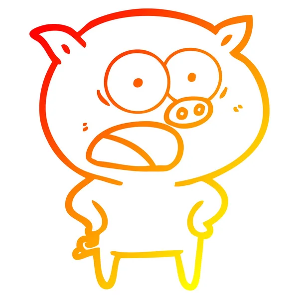 Caldo gradiente linea disegno cartone animato maiale gridando — Vettoriale Stock