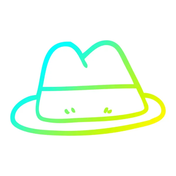 Línea de gradiente frío dibujo dibujos animados viejo estilo sombrero — Vector de stock