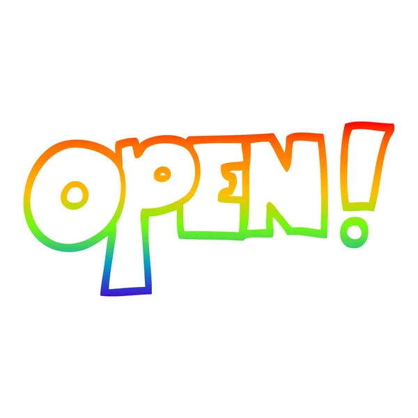 Rainbow gradient line drawing cartoon open sign — Stock Vector