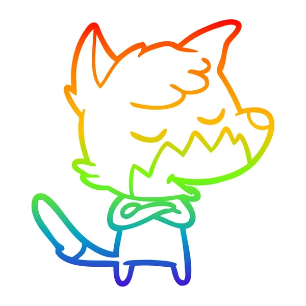 Rainbow gradient line drawing friendly cartoon fox — Stock Vector