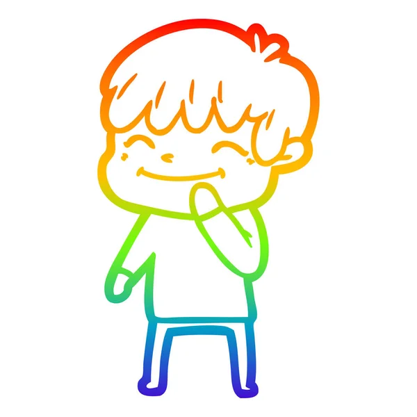 Arco iris gradiente línea dibujo dibujos animados feliz chico — Vector de stock