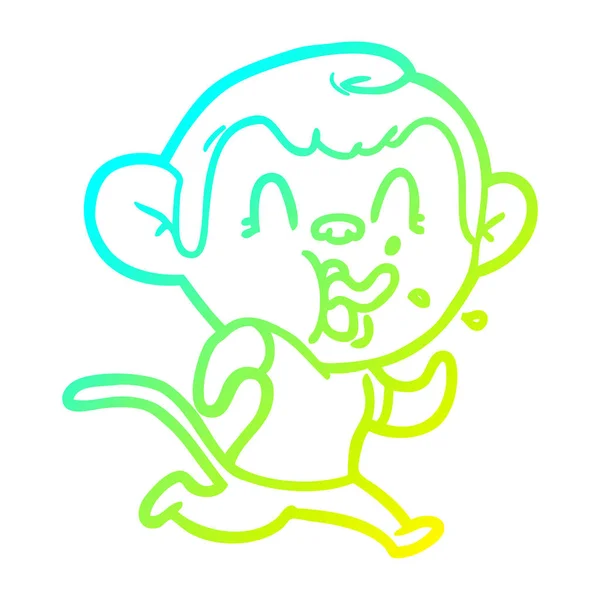 Linha gradiente frio desenho louco dos desenhos animados macaco correndo — Vetor de Stock