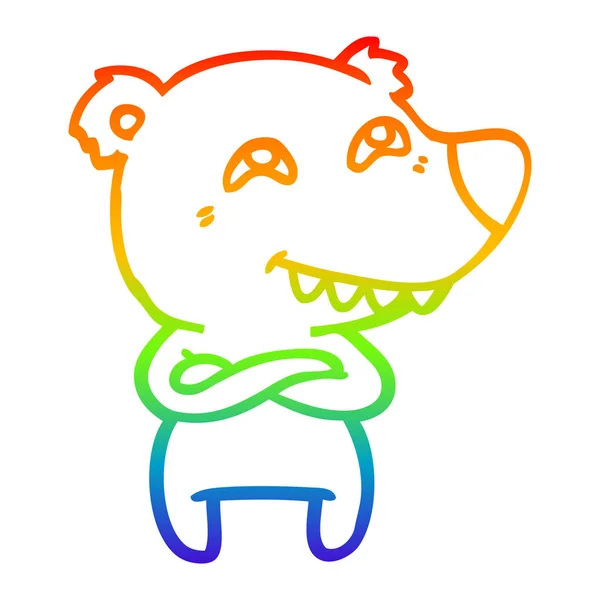 Regenboog gradiënt lijntekening cartoon ijsbeer tonen tanden — Stockvector
