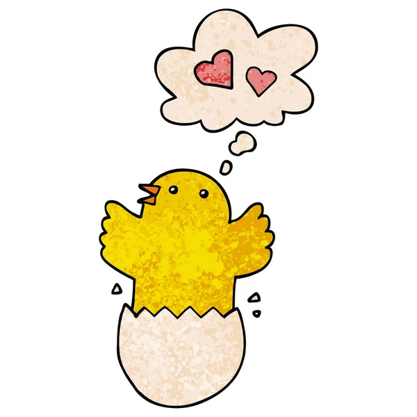 可爱的孵化小鸡卡通和思想泡沫在格鲁格纹理 — 图库矢量图片