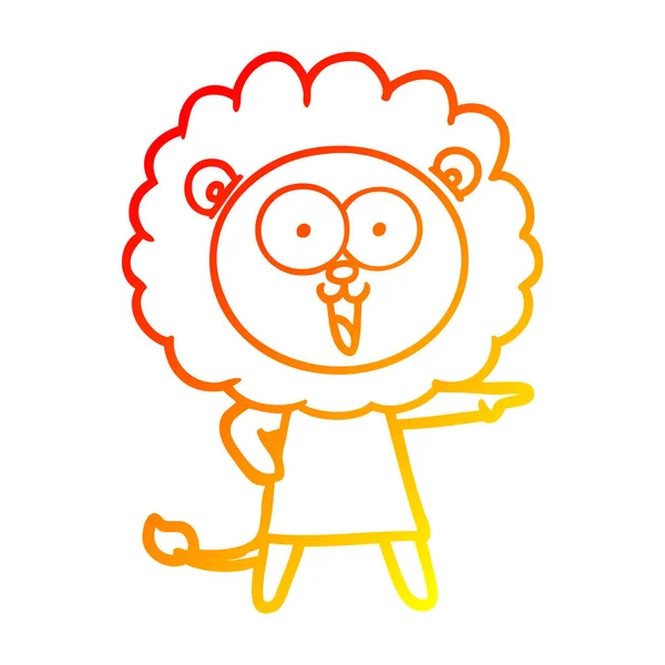 Garis gradien hangat menggambar kartun singa bahagia - Stok Vektor