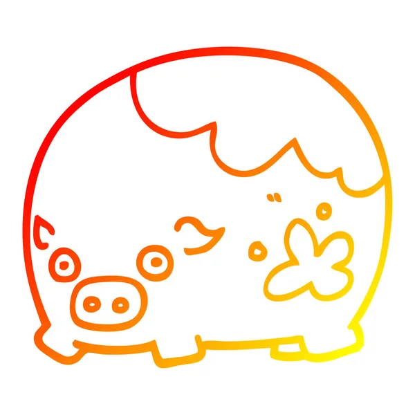 Chaud gradient ligne dessin dessin animé cochon sale — Image vectorielle