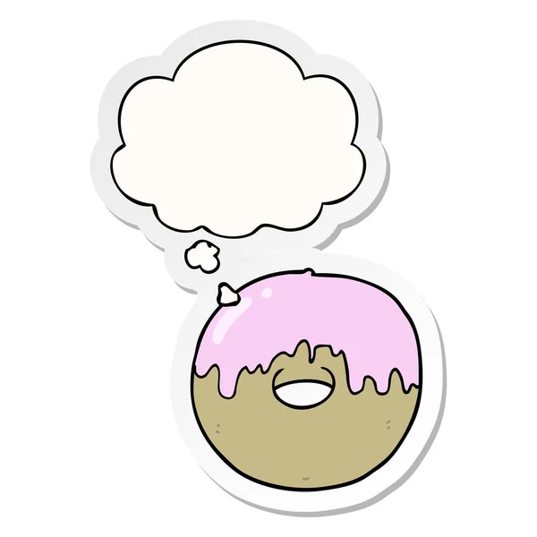 Cartoon donut en dacht Bubble als een gedrukte sticker — Stockvector