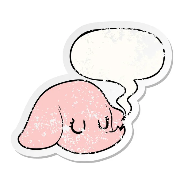 Cartoon elephant face and speech bubble distressed sticker — Stock Vector
