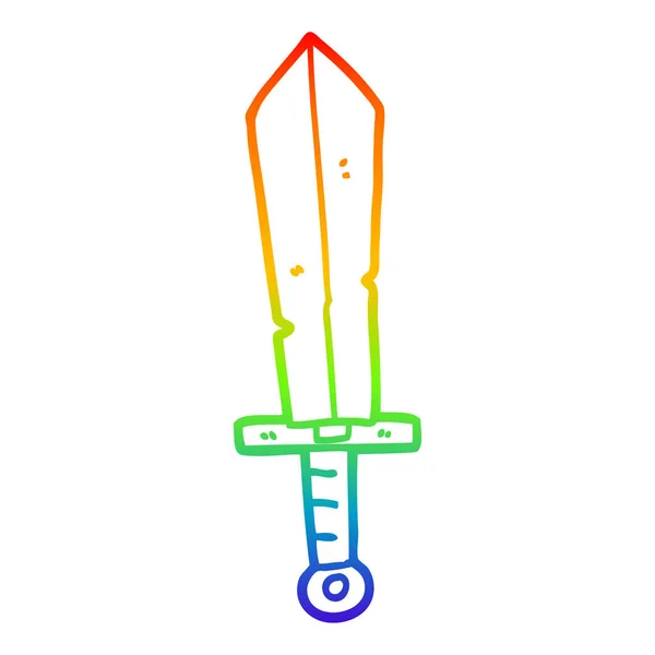 Arco iris gradiente línea dibujo de dibujos animados espada vieja — Vector de stock