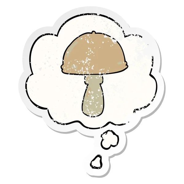 Tecknad svamp och tankebubbla som en nödställda slitna klistermärke — Stock vektor