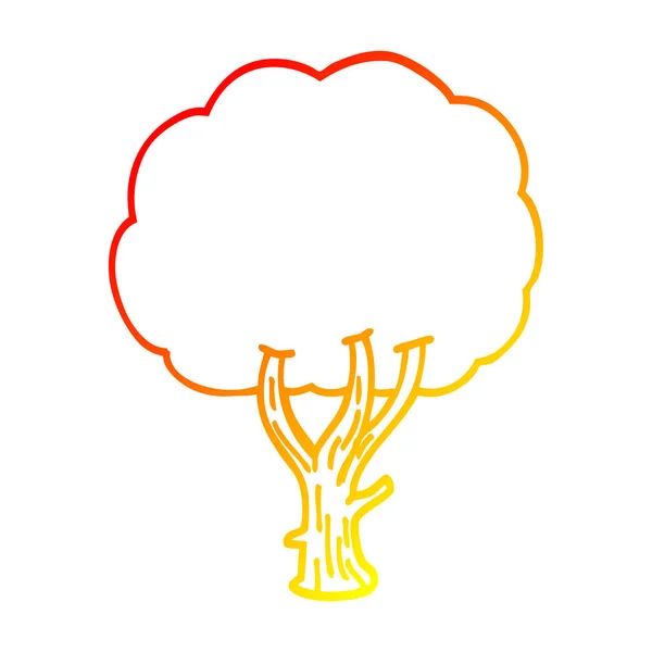 Línea de gradiente caliente dibujo dibujos animados árbol floreciente — Vector de stock