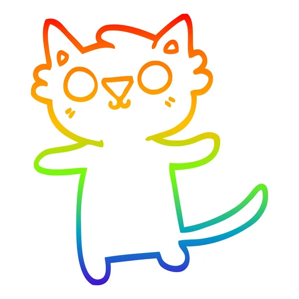 Rainbow gradient linje ritning tecknad katt — Stock vektor