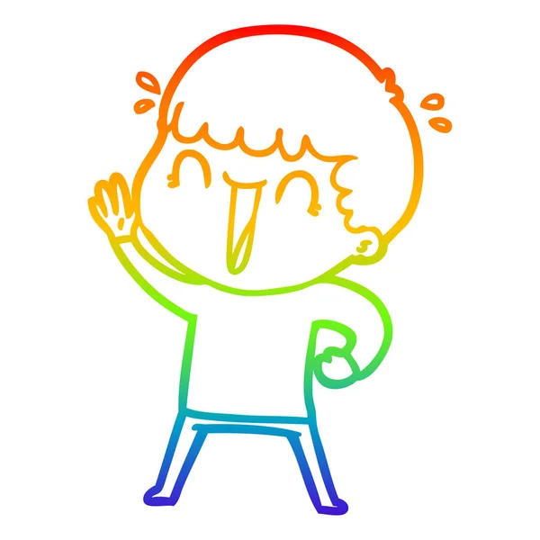 笑う漫画男が手を振る虹のグラデーションライン描画 — ストックベクタ