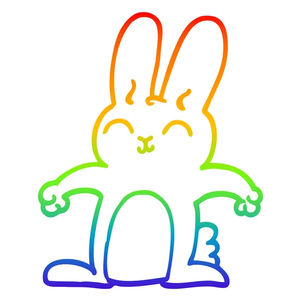 Regenboog gradiënt lijntekening gelukkig cartoon konijn — Stockvector