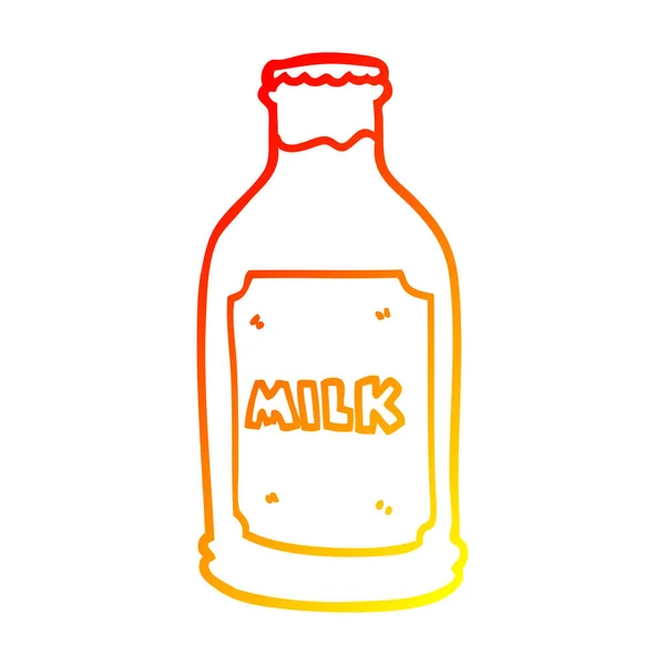 Línea de gradiente caliente dibujo botella de leche de dibujos animados — Vector de stock