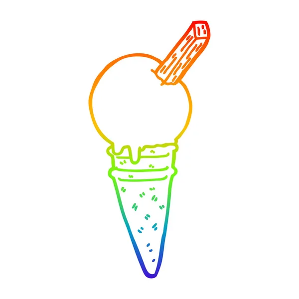 Regenbogen-Gradientenlinie Zeichnung Cartoon-Eis — Stockvektor