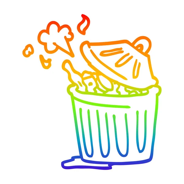 Rainbow gradient line drawing cartoon waste bin — Stock Vector