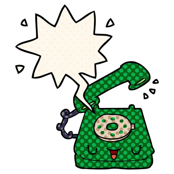 Téléphone dessin animé mignon et bulle de la parole dans le style de bande dessinée — Image vectorielle