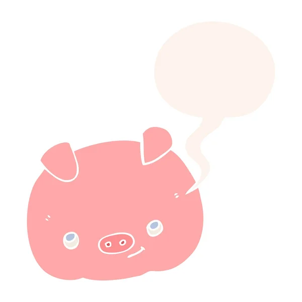 Dessin animé cochon heureux et bulle de parole dans le style rétro — Image vectorielle