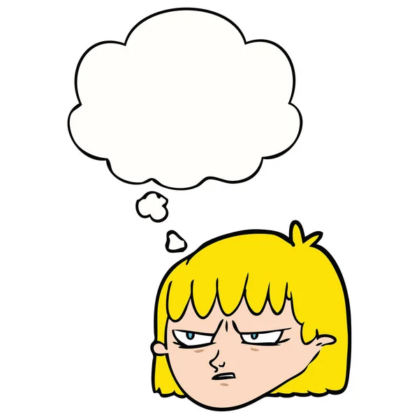 Karikatür kızgın kadın ve düşünce balonu — Stok Vektör